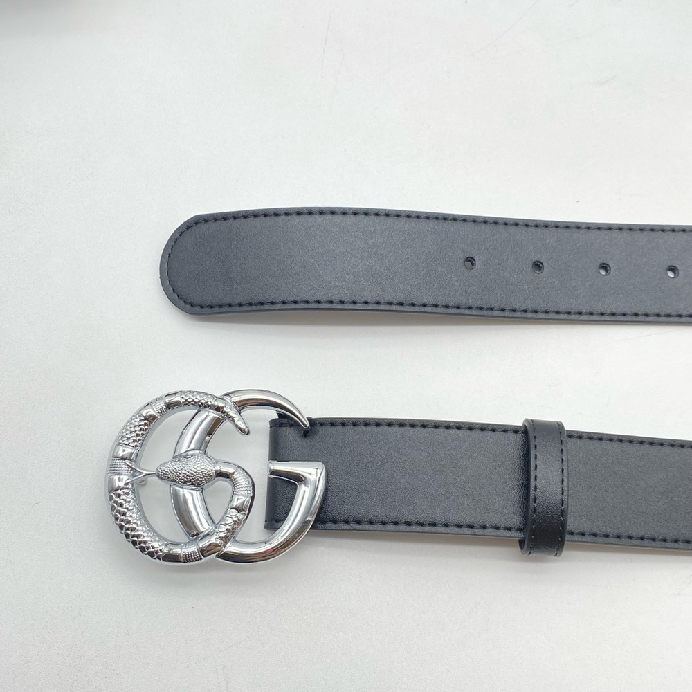 Gucci Black Leather Belt Silver Snake GG Buckle- 100 L W Box - Picture 6 of 13